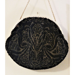 Perlenhandtasche schwarz-silber um 1900